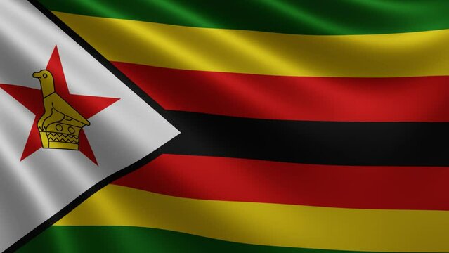  Zimbabwean flag fluttering in the wind closeup, the national flag of Zimbabwe is fluttering in 3d, in 4k resolution. High quality 4k footage