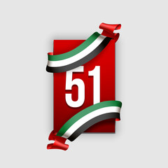 logo Spirit of the union UAE national day. Banner with UAE state flag. Illustration of 51 years National day of the United Arab Emirates. Card in Emirates honor of the 51th anniversary 2 December 2022