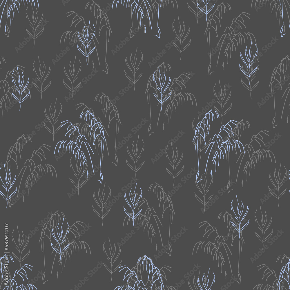Poster seamless pattern with dry grass branches in line art style. vector illustration.