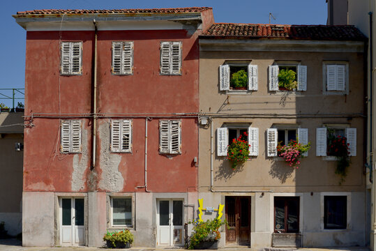 Veneto, Italy Muggia Italian facade with flowers
