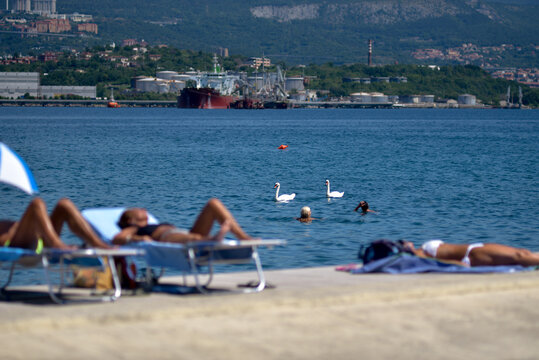 Summer travel candid street in Muggia Veneto, Italy 