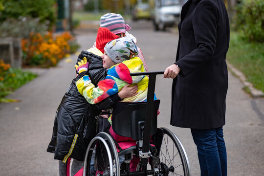 School Disability Girl With Friends
