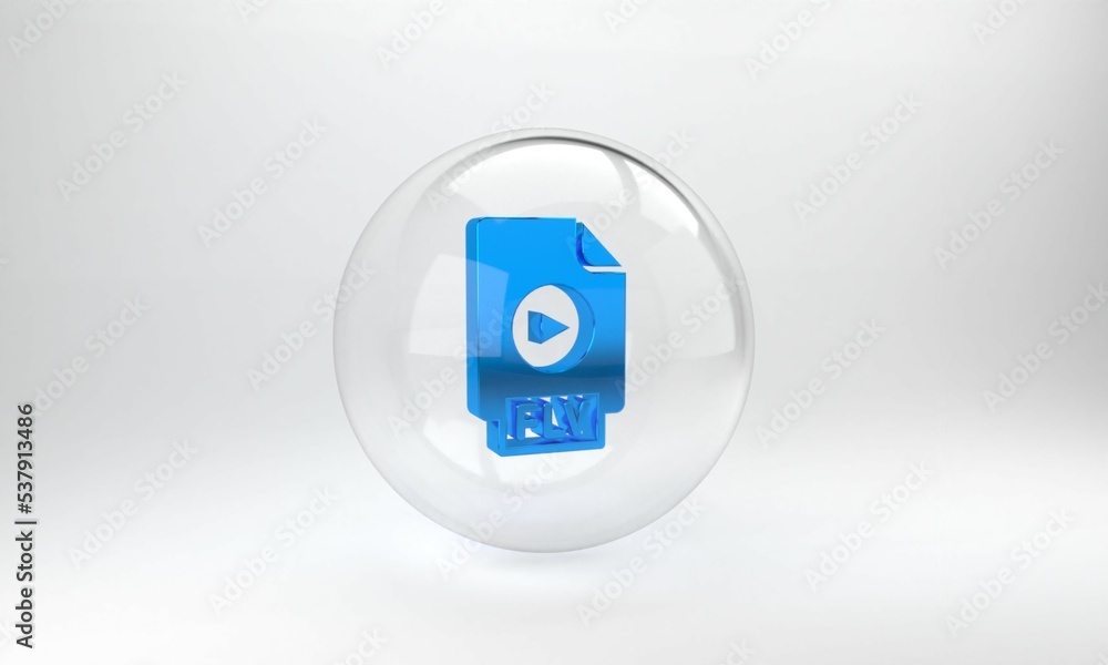 Poster blue flv file document video file format. download flv button icon isolated on grey background. flv 