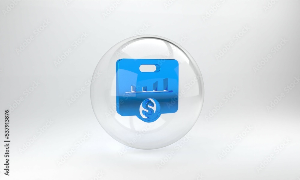 Poster blue kpi - key performance indicator icon isolated on grey background. glass circle button. 3d rende