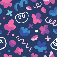 Vector seamless pattern with abstract flower elements . Trendy organic botanical shape background for social media, invitation, web.