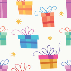 Vector Christmas gifts seamless pattern. Hand drawn winter holiday illustration. Trendy repeat texture for fashion print, wallpaper or fabric.