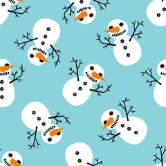 Winter Christmas seamless snowman with carrot and scarf pattern for wrapping paper and Noel and kids and fabrics