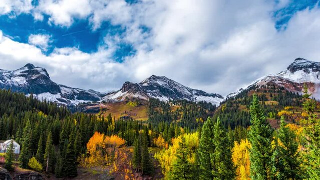 Snowy mountains range in Fall Colorado