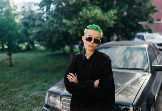 portrait of androgyne person on the street