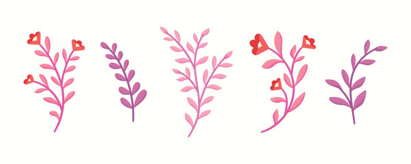 Fototapeta na wymiar Set of vector botanical digital elements. Hand drawn illustration with leaves and plants. Floral ornaments for card, logo design, print fashion.