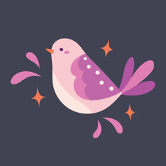 Vector cartoon birds elements design. Cute illustration with hand drawn animal and floral elements. Modern template for social media, print, product, greeting cards.