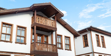 Traditional Turkish Safranbolu house. Ottoman architecture wooden house exterior
