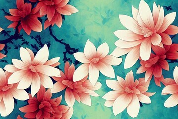 Fototapeta na wymiar Brush moving stylized floral background moving colorful fabric patterns