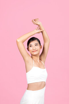 Happy Woman With Smooth Skin Underarm For Laser Hair