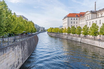 Berlin-Spandau shipping canal as seen from the Sandkrug bridge in Berlin, Germany