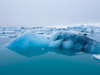 Aerial photo, Glacier lagoon and iceberg landscape