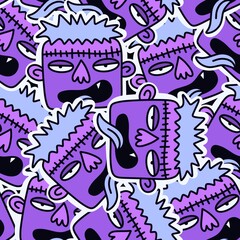 Cartoon Halloween zombies seamless pattern for wrapping paper and kids clothes print and fabrics and linens