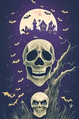This is a colorful illustration of halloween. It can be used as a cover for invitation card or just nice decoration for your social media posts, perfect for halloween themed products.