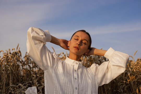 Woman resting by oneself in empty environemnt 