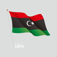 Libya national flag waving at the flagpole. Vector 3D