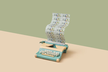 Retro typewriter printing dollar bills.