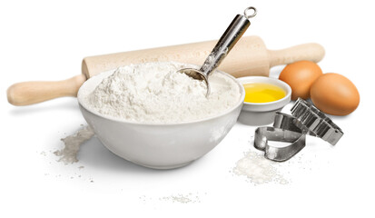 Ingredients for dough isolated on white