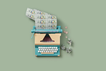 Dollars being typed out in retro typewriter.