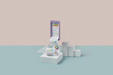 Mobile phone with paper budget data.