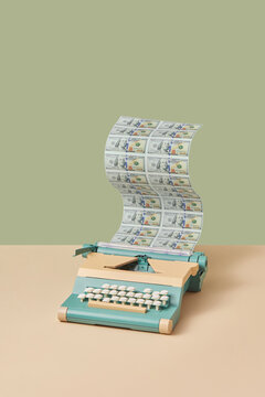 Dollar banknotes typed out in vintage typewriter.