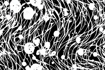 Hand drawn ink pattern and textures set. Expressive seamless abstract 2d backgrounds in black and white. Trendy monochrome brush marks.