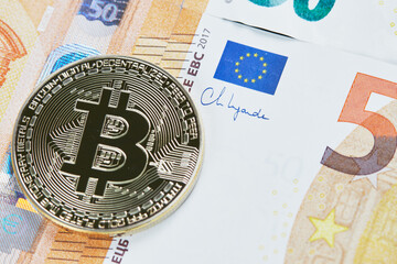 Bitcoin on euro banknote