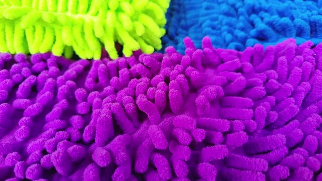Abstract Colorful Microfiber Mop Pad Detail Texture Background Footage.