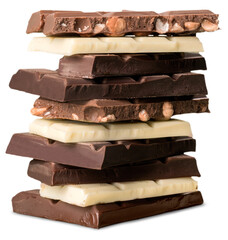 Stack of White , Dark , Milk , with Nuts Chocolate Blocks