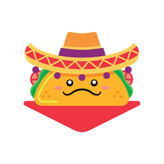 Isolated taco cartoon character with traditional mexican hat Vector
