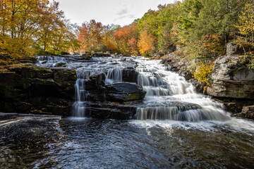 Shohola Falls in the Poconos, PA, looks amazing with beautiful fall foliage and lots of graceful cascades