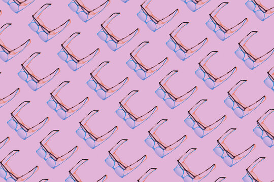 Fototapeta Stylish spectacles repeated pattern on pink.