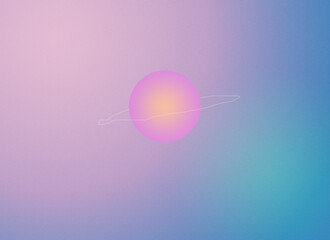 Digital abstract minimal color gradient background with Saturn planet, vintage hippie 70s style for template or print