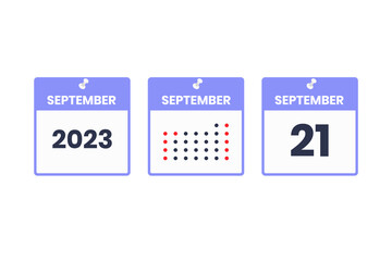 September 21 calendar design icon. 2023 calendar schedule, appointment, important date concept