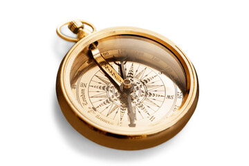 Fototapeta na wymiar Brass antique compass on background