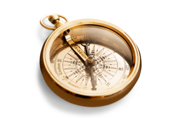 Brass antique compass on background