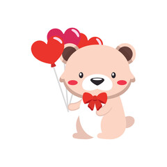 Isolated cute teddy bear with air balloons Valentine day icon Vector