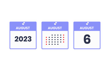 August 6 calendar design icon. 2023 calendar schedule, appointment, important date concept