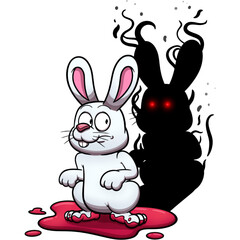 Obraz na płótnie Canvas Scared Bunny With Evil Shadow. Vector clip art illustration with simple gradients. All in one single layer.