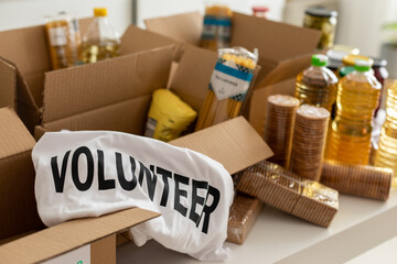 Shipping boxes with food to donate