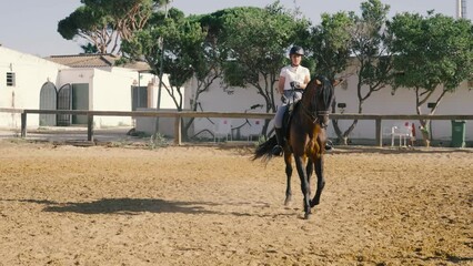 4K videos of a young rider taming a horse and making it dance