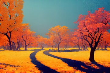 Abstract autumn winter landscape scene with product stand. 3d rendering.