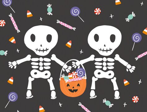 Skeleton spooky  Halloween illustration 