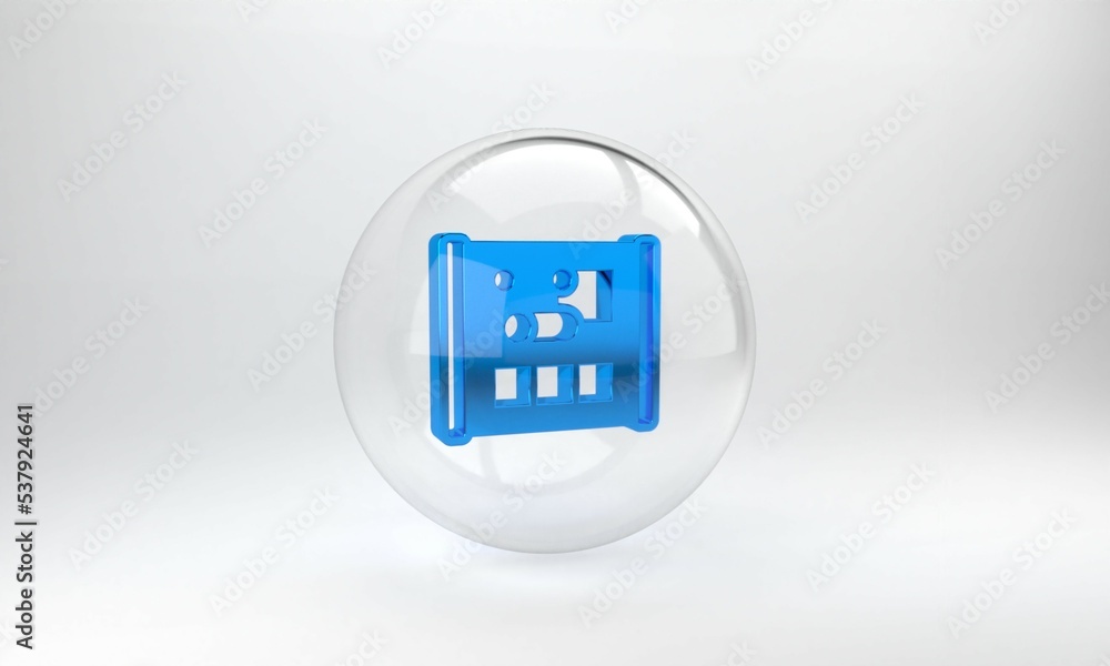 Poster blue graphing paper for engineering icon isolated on grey background. glass circle button. 3d render