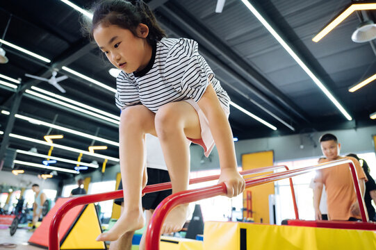 Happy kids training in gym