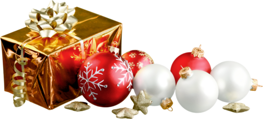 Christmas ornaments and wrapped present